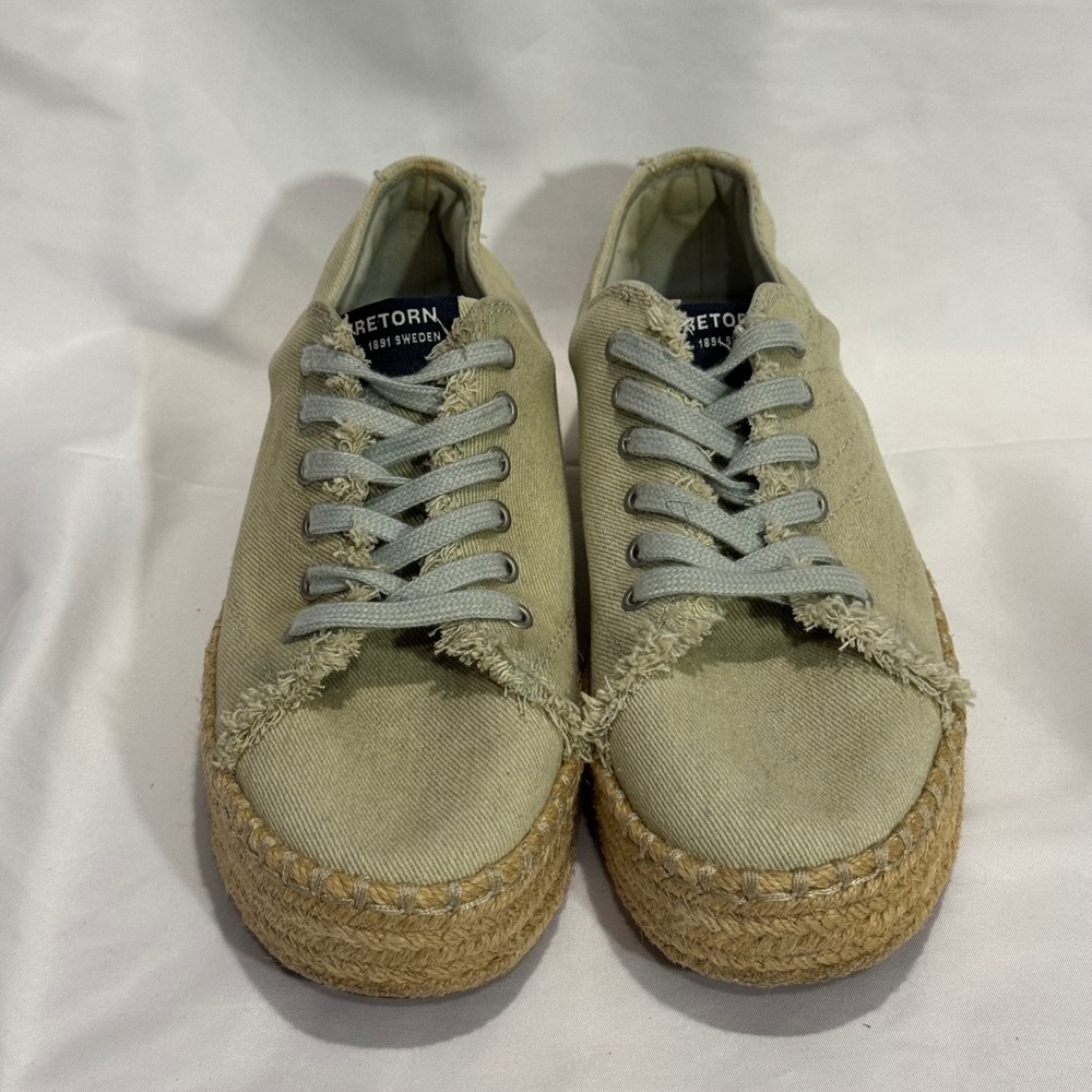 Tretorn Eve Platform Espadrille Sneaker Light Blue Canvas Frayed Jute Womens 8.5 - Picture 3 of 12
